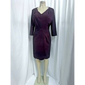 $498 LaVia 18 Purple Brown Chambray Wool Stretch Sheath Dress  Size42 US 8 #995